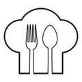 Restaurant business logo illustration.Spoon and fork with a chef`s hat Royalty Free Stock Photo